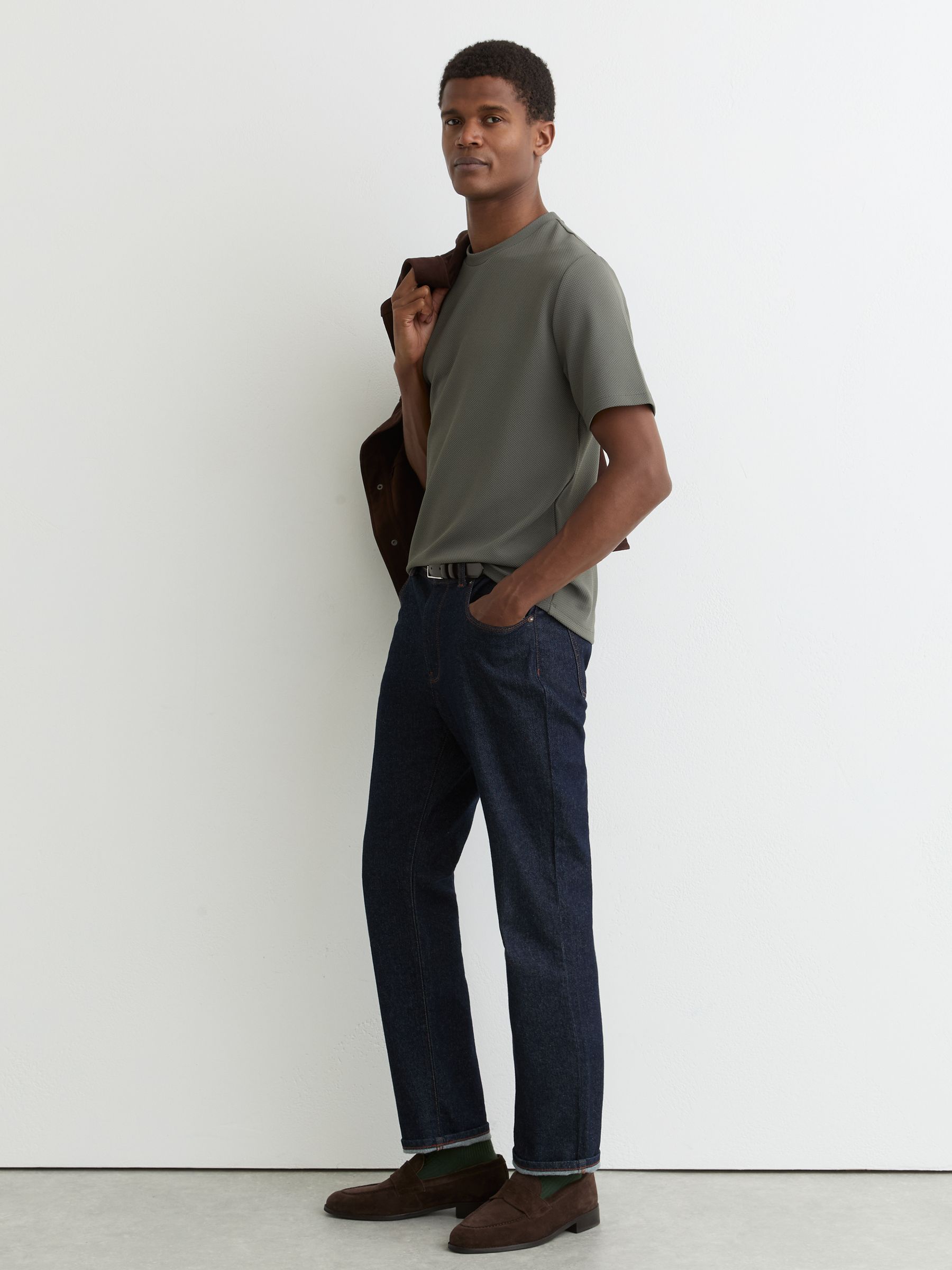 Buy Reiss Sage Green Jack Textured Crew-Neck Modern-Fit T-Shirt