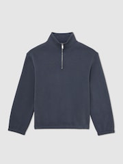 Reiss Airforce Blue Quinn Cotton-Blend Washed Half-Zip Sweatshirt - Image 2 of 5