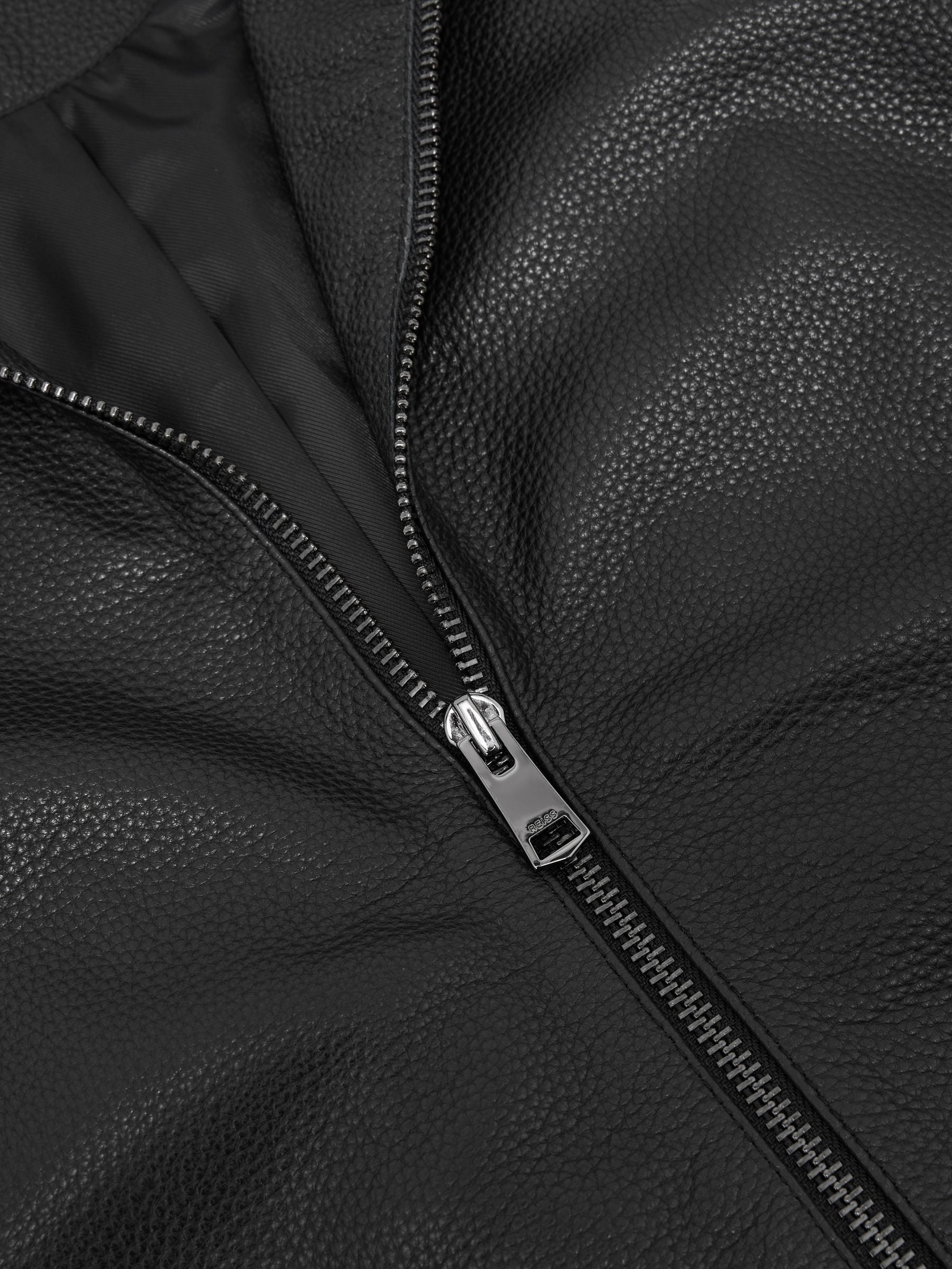 Buy Reiss Black Charl Grained-Leather Zip-Through Jacket from Next USA