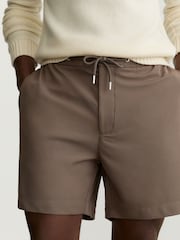 Reiss Mocha Brown Newmark Textured Drawstring Shorts - Image 1 of 6