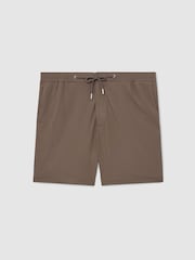 Reiss Mocha Brown Newmark Textured Drawstring Shorts - Image 2 of 6