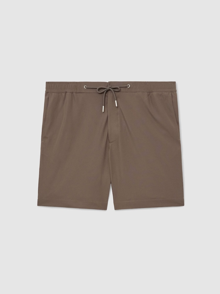 Reiss Mocha Brown Newmark Textured Drawstring Shorts - Image 2 of 6