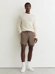 Reiss Mocha Brown Newmark Textured Drawstring Shorts - Image 3 of 6