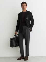Reiss Charcoal Promise Adjuster Side-Adjuster Tailored-Fit Suit Trousers Wool-Blend - Image 1 of 7