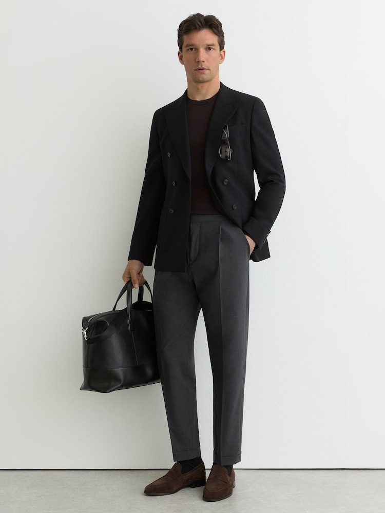 Reiss Charcoal Promise Adjuster Side-Adjuster Tailored-Fit Suit Trousers Wool-Blend - Image 1 of 7