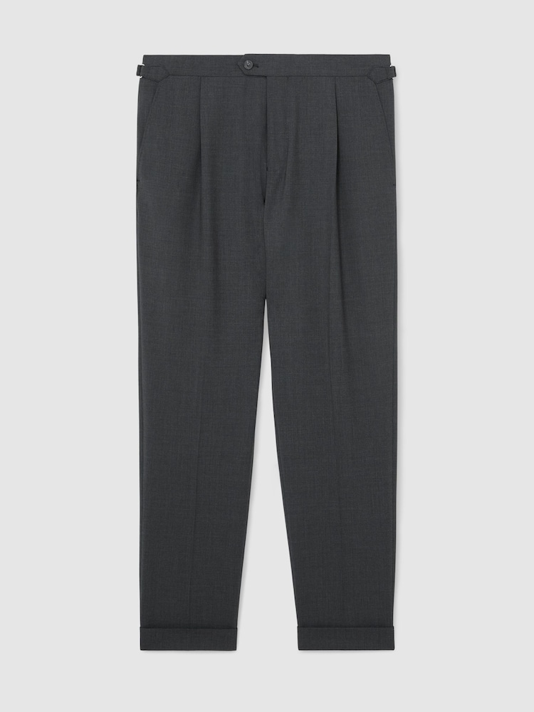 Reiss Charcoal Promise Adjuster Side-Adjuster Tailored-Fit Suit Trousers Wool-Blend - Image 2 of 7