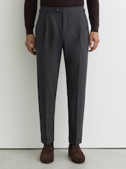 Reiss Charcoal Promise Adjuster Side-Adjuster Tailored-Fit Suit Trousers Wool-Blend - Image 3 of 7