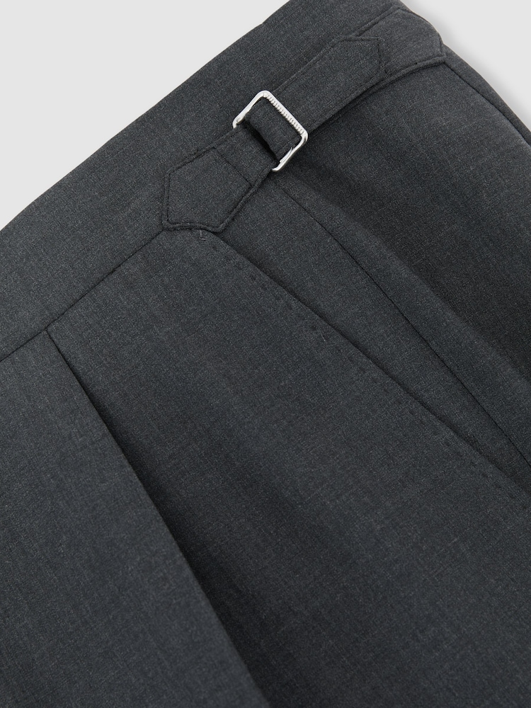 Reiss Charcoal Promise Adjuster Side-Adjuster Tailored-Fit Suit Trousers Wool-Blend - Image 7 of 7