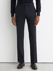 Reiss Navy Traveller Wool Tailored-Fit Travel Suit Trousers - Image 3 of 6