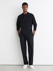 Reiss Navy Salvator Textured Long-Sleeve Henley Shirt - Image 1 of 6