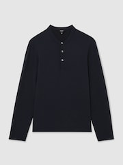Reiss Navy Salvator Textured Long-Sleeve Henley Shirt - Image 2 of 6