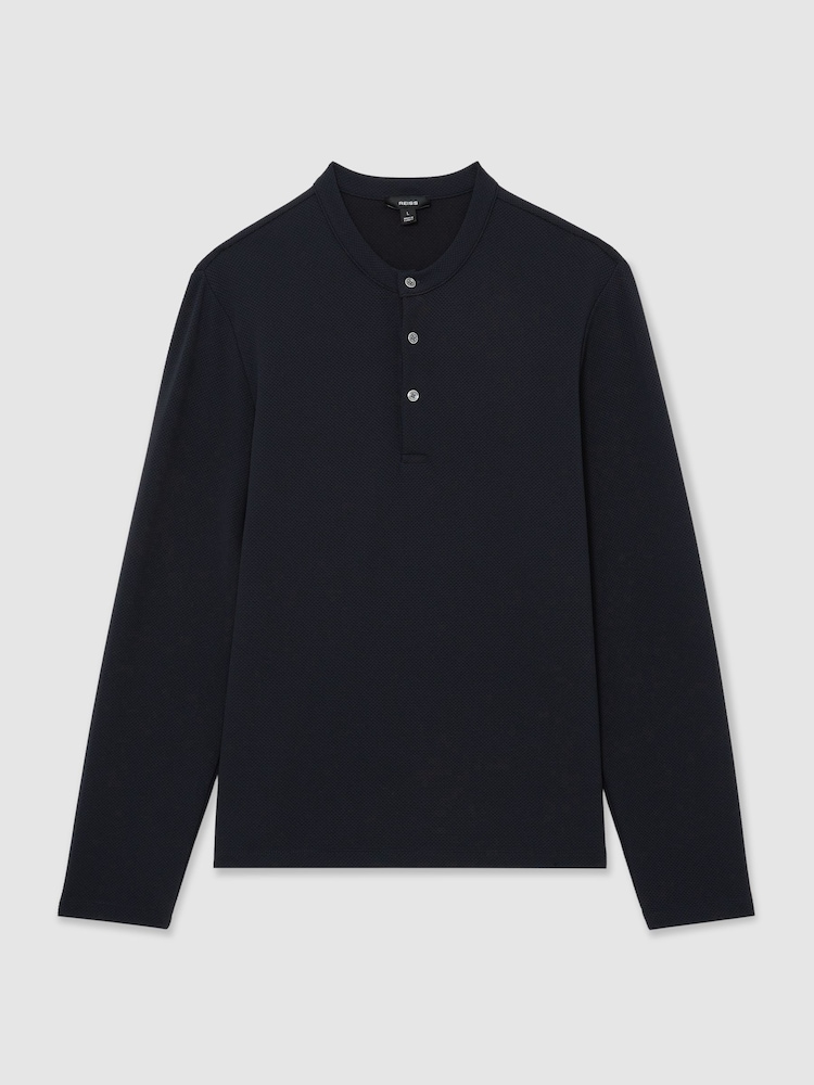 Reiss Navy Salvator Textured Long-Sleeve Henley Shirt - Image 2 of 6