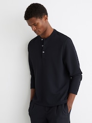 Reiss Navy Salvator Textured Long-Sleeve Henley Shirt - Image 3 of 6