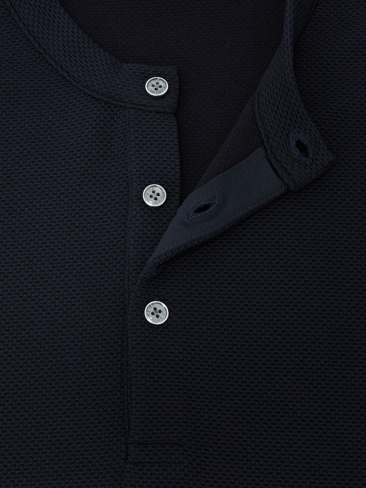 Reiss Navy Salvator Textured Long-Sleeve Henley Shirt - Image 6 of 6