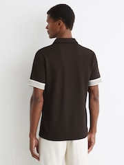 Reiss Chocolate Brown Bruno Sleeve-Trim Half-Zip Polo Shirts - Image 5 of 6