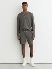 Reiss Sage Green Tavolla Textured Drawstring Shorts - Image 1 of 6