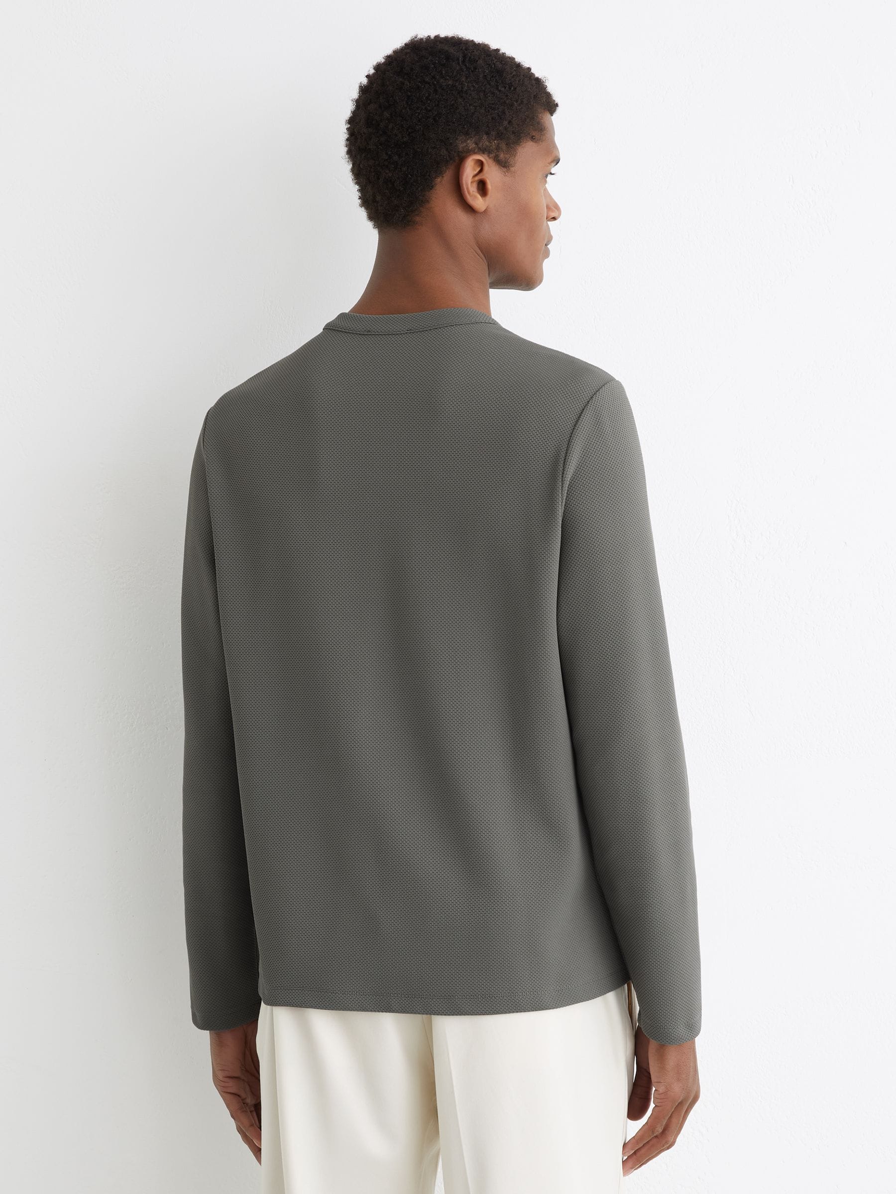 Buy Reiss Sage Green Salvator Textured Long-Sleeve Henley Shirt