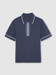 Reiss Navy Rothwell Tipped Half-Button Knitted Polo Shirt - Image 2 of 6