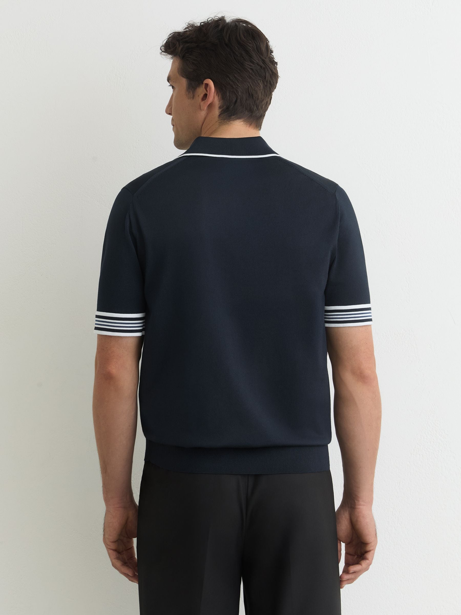 Buy Reiss Navy Poole Tipped Open-Collar Knitted Polo Shirt from