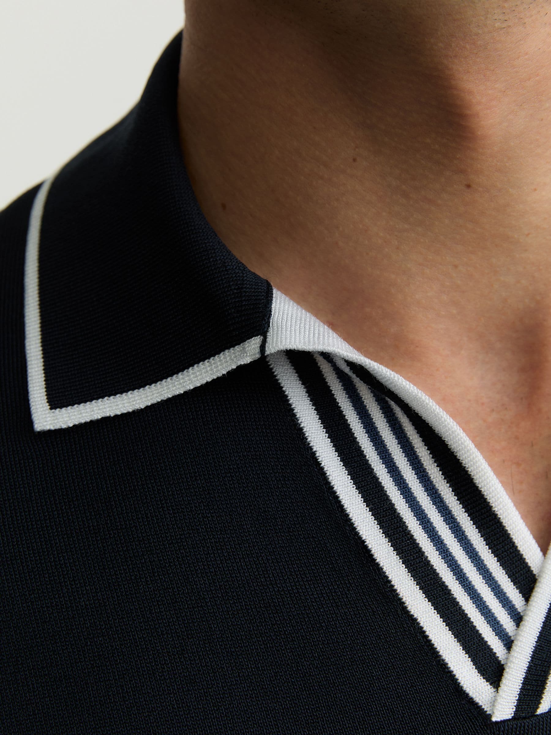 Buy Reiss Navy Poole Tipped Open-Collar Knitted Polo Shirt from