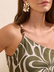 Friends Like These Green Print One Shoulder Assym Blouse With Bead Detail - Image 2 of 5