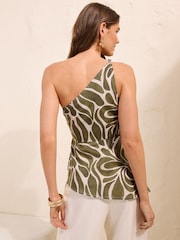 Friends Like These Green Print One Shoulder Assym Blouse With Bead Detail - Image 5 of 5