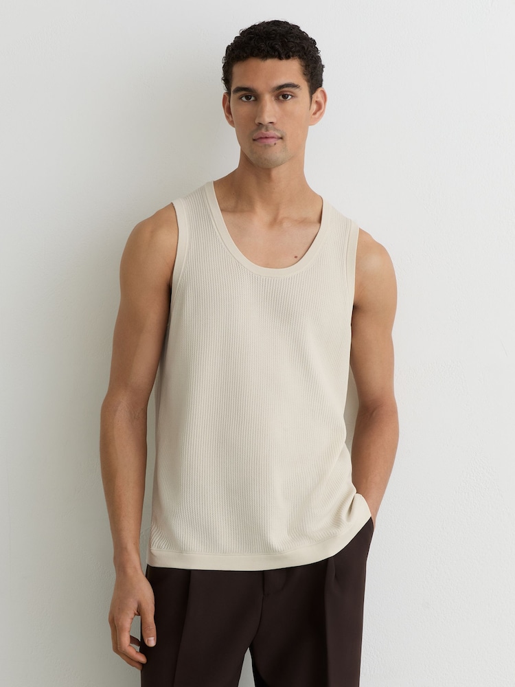 Reiss Off White Watson Textured-Knit Round-Neck Vest - Image 1 of 6