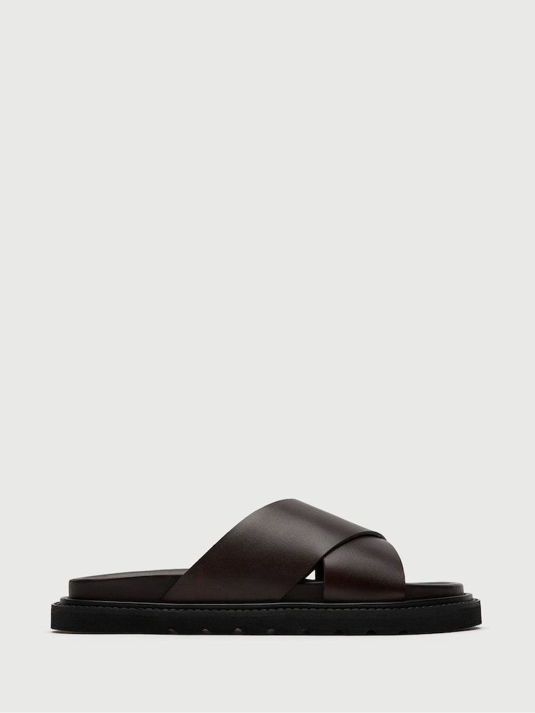 Walk London Brown Ezra Cross Strap Sandals - Image 1 of 5