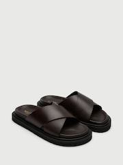 Walk London Brown Ezra Cross Strap Sandals - Image 3 of 5