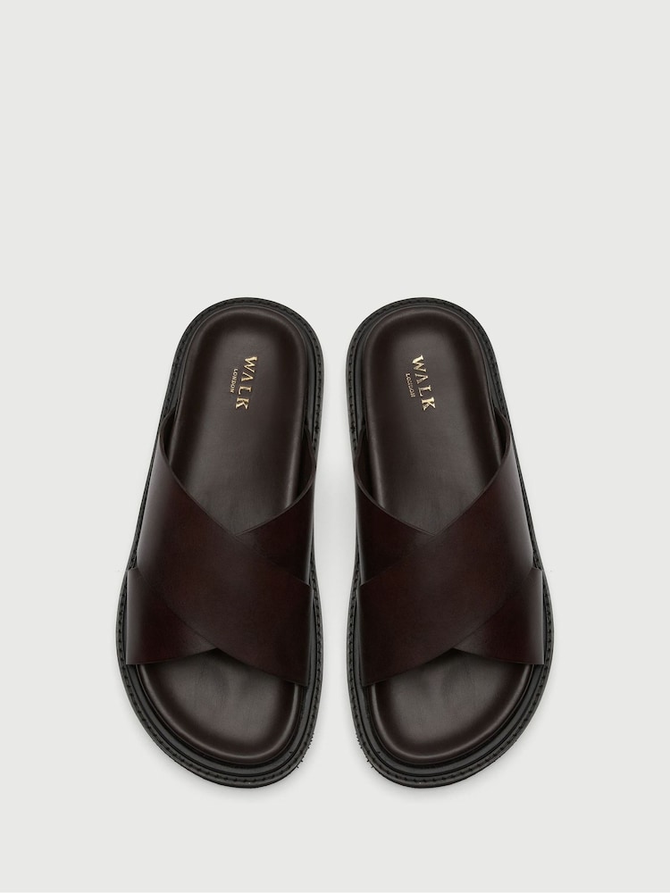 Walk London Brown Ezra Cross Strap Sandals - Image 5 of 5