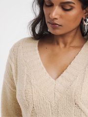 Simply Be Natural V-Neck Boucle Cable Knit Longline Tunic - Image 4 of 4