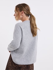 Simply Be Grey Crew Neck Knitted Ribbed Cardigan - Image 2 of 4