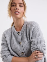 Simply Be Grey Crew Neck Knitted Ribbed Cardigan - Image 4 of 4