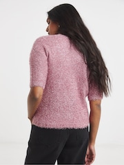 Simply Be Pink Tinsel Knitted Short Sleeve Jumper - Image 3 of 4