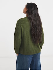Simply Be Green Crew Neck Knitted Ribbed Cardigan - Image 2 of 4