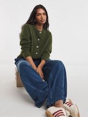 Simply Be Green Crew Neck Knitted Ribbed Cardigan - Image 3 of 4
