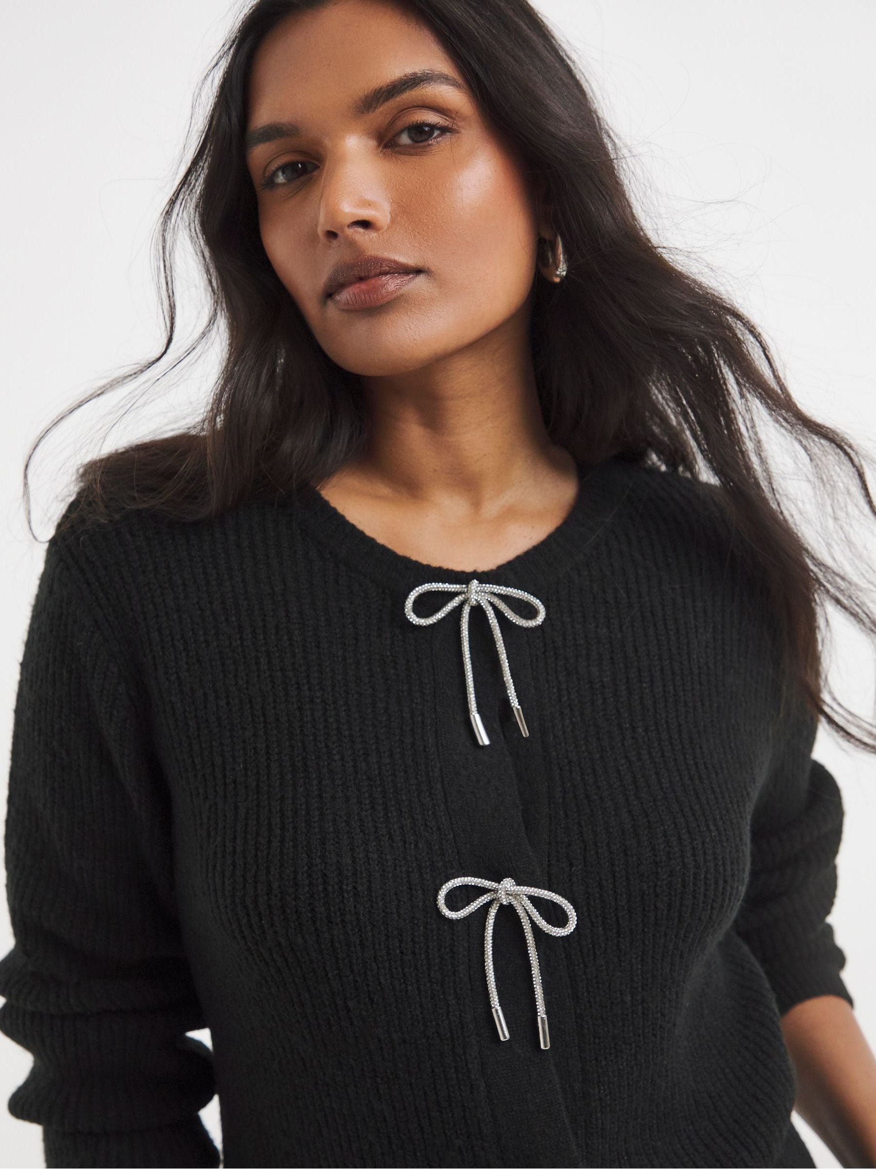 Buy Simply Be Black Diamante Bow Knitted Cardigan from the Next UK