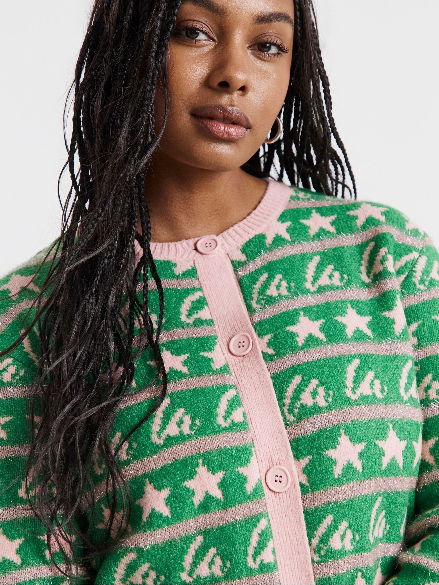 Buy Simply Be Green Fa La La La Knitted Christmas Cardigan from