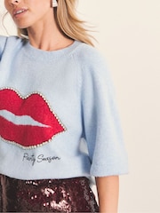 Simply Be Blue Party Season Short Sleeve Knitted Christmas Jumper - Image 4 of 4