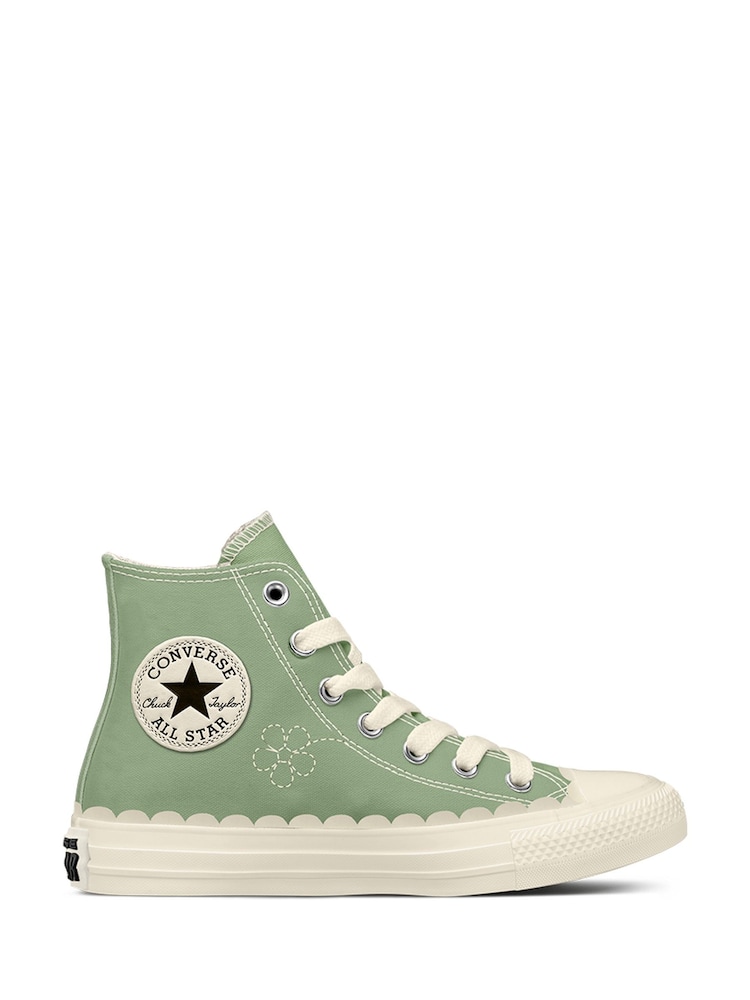 Converse Green Chuck Taylor Scallop Edge High Trainers - Image 1 of 1 Converse Green Chuck Taylor Scallop Edge High Trainers - Image 1 of 1