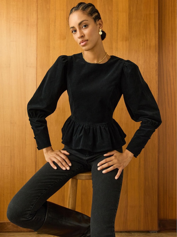 Baukjen Adela Peplum Black Top - Image 1 of 5 Baukjen Adela Peplum Black Top - Image 1 of 5