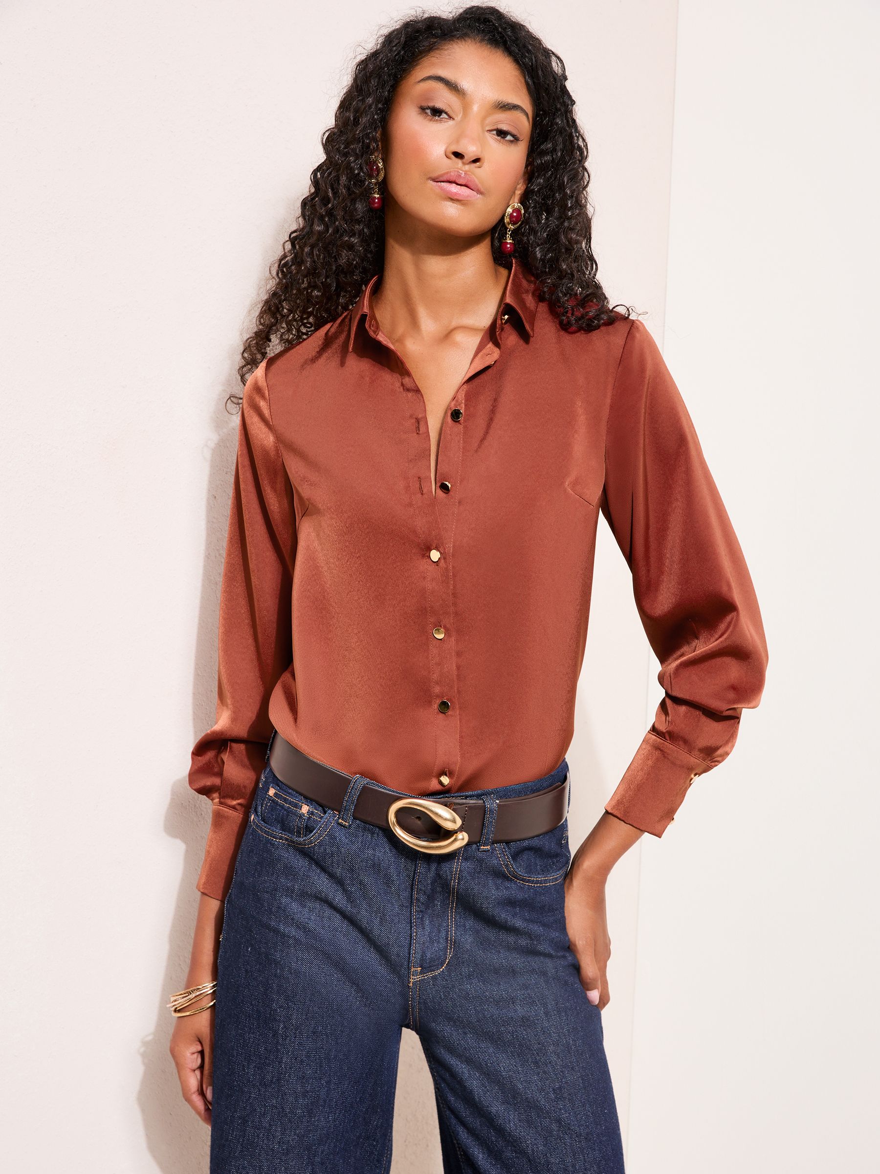 Buy Friends Like These Rust Red Satin Button Through Shirt from