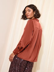 Friends Like These Rust Red Satin Button Through Shirt - Image 5 of 5