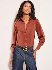 Friends Like These Rust Red Satin Button Through Shirt - Image 6 of 9
