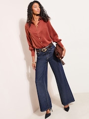 Friends Like These Rust Red Satin Button Through Shirt - Image 7 of 9