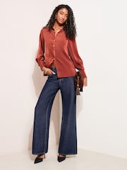 Friends Like These Rust Red Satin Button Through Shirt - Image 9 of 9