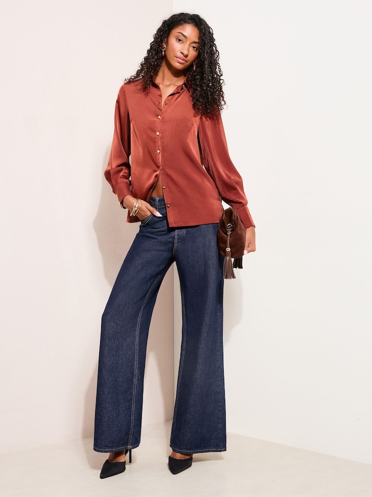 Friends Like These Rust Red Satin Button Through Shirt - Image 9 of 9