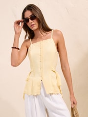 Friends Like These Butter Yellow Scallop Linen Blend Waistcoat With Ties - Image 1 of 5