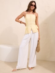 Friends Like These Butter Yellow Scallop Linen Blend Waistcoat With Ties - Image 3 of 5