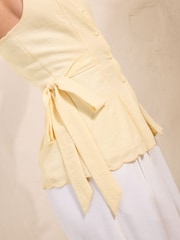 Friends Like These Butter Yellow Scallop Linen Blend Waistcoat With Ties - Image 4 of 5